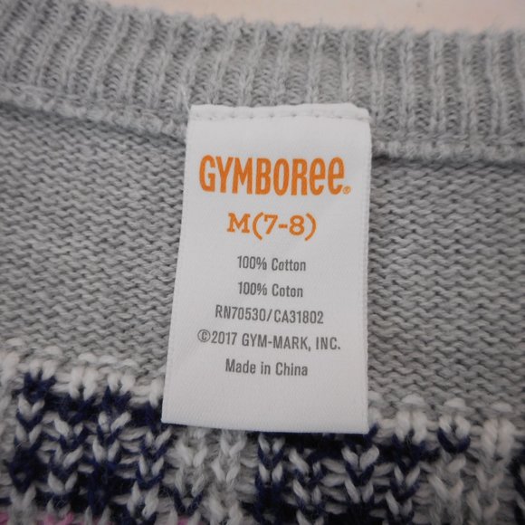 Gymboree Girls sz M 7-8 Gray White Cardigan Sweater Full Zip Nordic 100% Cotton - Picture 3 of 7